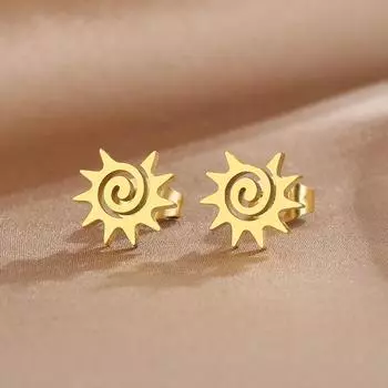 Серьги из нержавеющей стали, аниме, спираль, солнце, дизайн, гот, хип-хоп, тренд, изысканные модные серьги-гвоздики для женщин, ювелирные изделия, вечерние, мужской подарок