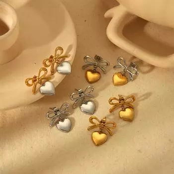 Серьги из нержавеющей стали Design Sense Love, женские серьги-гвоздики из титановой стали с гальваническим покрытием в виде двухцветного сердца из 18-каратного золота 18K