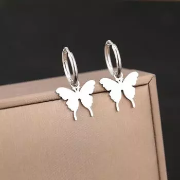 Серьги из нержавеющей стали Элегантные изящные подвески-бабочки Новые для старшеклассниц K-pop Корейская мода Серьги-кольца для женщин Циркон