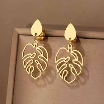 Серьги из нержавеющей стали, классические винтажные серьги с каплями воды и листьями растений, модные серьги-подвески для женщин, ювелирные изделия, подарки для девочек белый