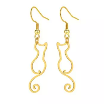 Серьги из нержавеющей стали, милый кот, полый силуэт, кулон, изящные модные висячие серьги для женщин, ювелирные изделия, подарки лучшему другу