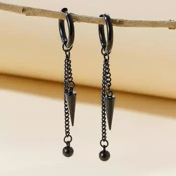 Серьги из нержавеющей стали, подвесные серьги с острым конусом и кисточкой, длинная цепочка, серьги в стиле хип-хоп, панк, мужские и женские серьги серебряный