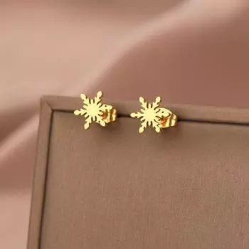 Серьги из нержавеющей стали, простые снежинки, серьги-гвоздики золотого цвета для женщин, ювелирные изделия, подарки для рождественской вечеринки, повседневная одежда
