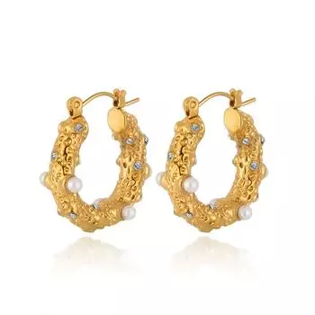 Серьги из нержавеющей стали с бриллиантами в стиле французского ретро, легкие роскошные женские серьги с жемчугом, покрытые серьгами из титановой стали 18 карат