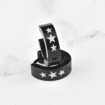 Серьги из нержавеющей стали с черной пряжкой и звездами из титановой стали