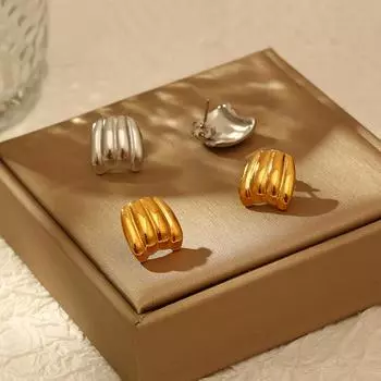 Серьги из нержавеющей стали с геометрическим узором «Тыква» в стиле Гонконга, серьги-гвоздики в стиле ретро, серьги-гвоздики с индивидуальным дизайном