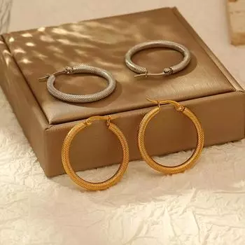 Серьги из нержавеющей стали с круглым узором, женские трендовые универсальные простые серьги с покрытием 18 карат