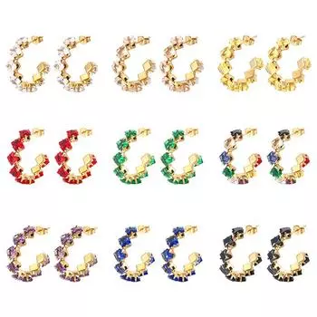 Серьги из нержавеющей стали с квадратным когтем и цирконием, модные женские простые серьги из титановой стали с цветными бриллиантами, украшения для ушей