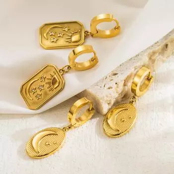 Серьги из нержавеющей стали с объемными звездами Таро и луной, ретро-серьги Niche Temperament