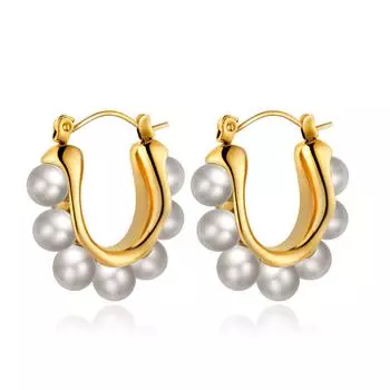 Серьги из нержавеющей стали с жемчугом Niche Design Light Luxury 18 Gold Womens Trend Titanium Steel Earrings