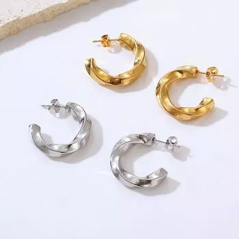 Серьги из нержавеющей стали Twist Geometric Trend Серьги из 18-каратного золота нерегулярные серьги-гвоздики C-образной формы водонепроницаемые