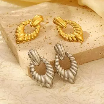 Серьги из нержавеющей стали в форме капли воды, женские трендовые серьги в стиле ретро премиум-класса с покрытием 18 карат