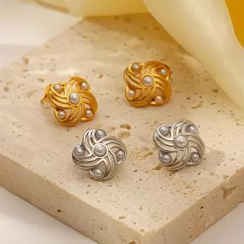 Серьги из нержавеющей стали в форме ветряной мельницы с инкрустацией из жемчуга, женские, элитные, легкие, роскошные, 18-каратные серьги