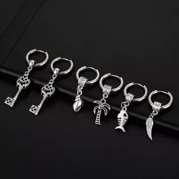 Серьги из нержавеющей стали в стиле панк серебряного цвета, серьги-кольца с рыбьими косточками и перьями дерева, ювелирные изделия