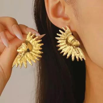 Серьги из нержавеющей стали в виде полукруга в виде солнца в этническом стиле для женщин 1 pair