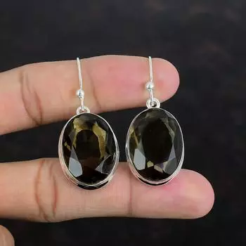 Серьги из ограненного дымчатого кварца, 925 пробы, серебряные серьги, элегантные ювелирные изделия, серьги ручной работы, серьги с драгоценными камнями, серебряные ювелирные изделия, подарки для женщин