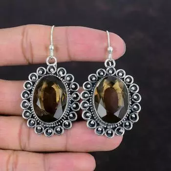 Серьги из ограненного дымчатого кварца, натуральные драгоценные камни, серьги из стерлингового серебра 925 пробы, уникальные серьги ручной работы, серебряные украшения, подарки для матери