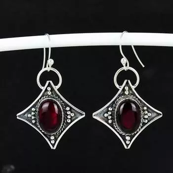 Серьги из окрашенного красного лабрадорита, антикварные серьги из стерлингового серебра 925 пробы, серьги-подвески из серебра в стиле бохо, подарок на День святого Валентина 4 Cm красный