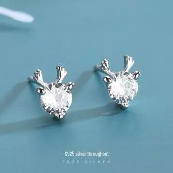 Серьги из оленьего рога из серебра Banyan Tree S925 для женщин - милые украшения в виде оленя в корейском стиле ES641 платиновый
