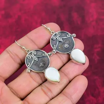 Серьги из перламутра, 925 пробы цельного серебра серьги ручной работы с драгоценными камнями, подарки для жены абсолютно новые серьги 2.24 Inches белый