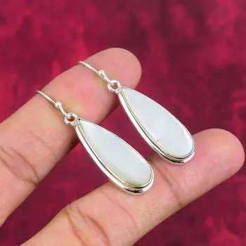 Серьги из перламутра, 925 пробы цельного серебра серьги ручной работы с драгоценными камнями, подарки для жены абсолютно новые серьги 1.97 Inches белый