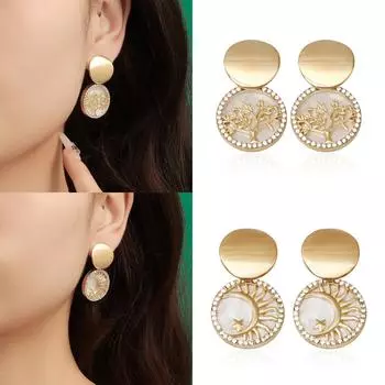 Серьги из перламутра «Холодный ветер, полумесяц, дерево жизни» Серьги в стиле ретро с микроинкрустацией в виде геометрических фигур