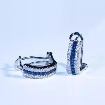 Серьги из платины с имитацией сапфира, серьги с покрытием из циркония и серебра, изготовленные на заказ, изящные ювелирные изделия синий/белый