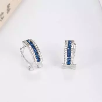 Серьги из платины с имитацией сапфира, серьги с покрытием из циркония и серебра, изготовленные на заказ, изящные ювелирные изделия синий