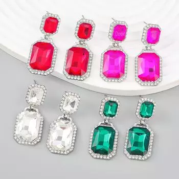 Серьги из преувеличенного многослойного геометрического сплава и стекла с бриллиантами белый