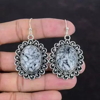 Серьги из яшмы Pinolith, драгоценные камни, серьги из стерлингового серебра 925 пробы, настоящие ювелирные изделия из яшмы Pinolith, дизайнерские серьги ручной работы, подарки для мамы