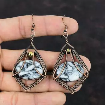 Серьги из яшмы Pinolith, медная проволока, серьги с драгоценными камнями, медные украшения, серьги ручной работы, проволока, Pinolith, яшма, подарок на свадьбу