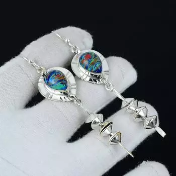 Серьги из радужного кремнезема, серебряные серьги, серьги ручной работы с драгоценными камнями груши, серьги из стерлингового серебра 925 пробы, серьги с драгоценными камнями, серьги для медитации 3.15