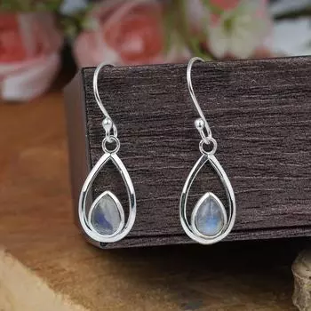 Серьги из радужного лунного камня, дизайнерские серьги, подарок для нее, серьги ручной работы, ювелирные изделия из камня, серебро 925 пробы