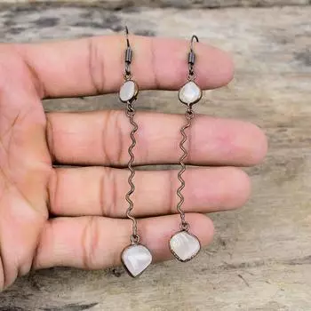 Серьги из радужного лунного камня, медные серьги из гальванопластики, серьги из настоящего драгоценного камня, ювелирные изделия из гальванопластики, серьги ручной работы, медные украшения для подарка