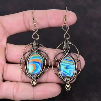 Серьги из радужной кальциевой соли, медные серьги с проволочной обмоткой, серьги из натурального драгоценного камня, медные украшения для подарка, серьги ручной работы, проволочная обмотка