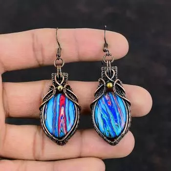 Серьги из радужной кальциевой соли, медные серьги, обмотанные проволокой, серьги ручной работы из меди, помолвочные подарки, серьги с драгоценными камнями, проволочные украшения