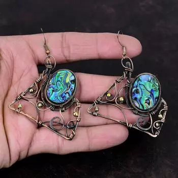 Серьги из ракушек Abalone, серьги из медной проволоки, ювелирные изделия из ракушек Abalone, серьги ручной работы, подарок для нее, серьги из драгоценных камней, ювелирные изделия из медной проволоки
