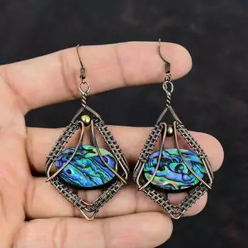 Серьги из ракушек Abalone, серьги с медной проволокой, серьги ручной работы из драгоценных камней, ювелирные изделия из ракушек Abalone, потрясающие серьги, ювелирные изделия с медной проволокой