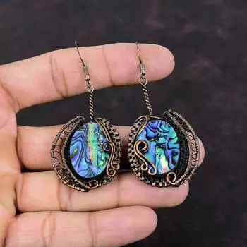 Серьги из ракушек-абалонов, драгоценные камни, серьги из медной проволоки, уникальные серьги ручной работы, украшения из ракушек-абалонов, подарок для нее, этнические серьги