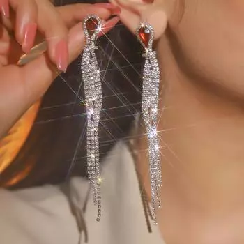 Серьги из рождественской серии, модные блестящие длинные серьги со стразами, модные темпераментные серьги с красными кристаллами, женские серьги, 1 пара