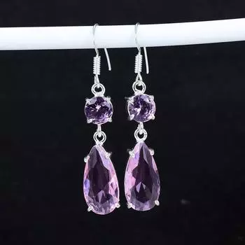 Серьги из розового драгоценного камня кунцит, антикварные серьги из стерлингового серебра 925 пробы, серьги-подвески из серебра в стиле бохо, подарки на день рождения, подарки для нее 2.95 розовый