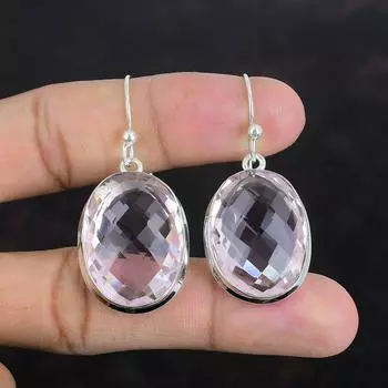 Серьги из розового граненого кунцита, настоящие драгоценные камни, элегантные ювелирные изделия, серьги из стерлингового серебра 925 пробы, ювелирные изделия ручной работы, серьги-подвески, свадебный подарок