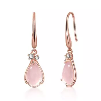 Серьги из розового кварца для натурального камня 18 карат, гипоаллергенные, для зацепления, белые украшения FH.bird Женщины, Серьги, Металл, Серьги, Покачивающиеся, День рождения,