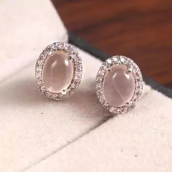 Серьги из розового кварца, круглые серьги-гвоздики из стерлингового серебра 925 пробы, минималистичные серьги, ювелирные изделия в стиле бохо, изысканные серьги-ореолы, богемные серьги, подарок розовый