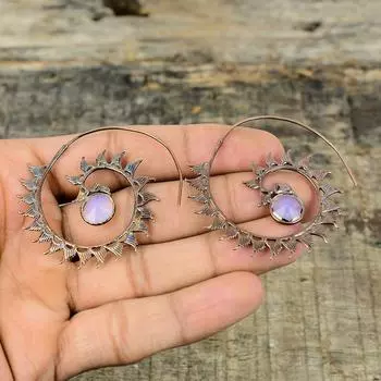 Серьги из розового кварца, медные серьги, полученные гальваническим способом, ювелирные изделия из драгоценных камней, серьги ручной работы, уникальные серьги, ювелирные изделия из гальванической меди, свадебный подарок M