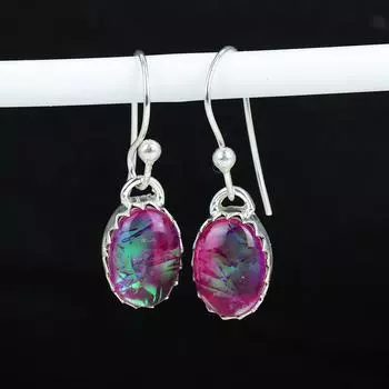 Серьги из розового триплетного опала с драгоценным камнем 925 пробы, серебряные ювелирные изделия в стиле бохо, серьги-подвески, подарки на День благодарения, подарки для нее 2.16 розовый