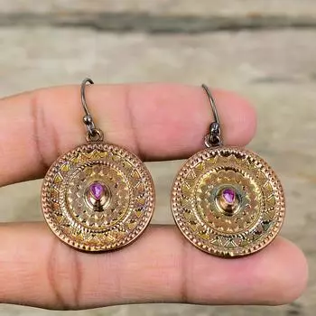 Серьги из розового турмалина, грубые, гальванопластические, медные, ювелирные изделия из драгоценных камней, дизайнерские серьги ручной работы, гальванопластические, подарок на годовщину