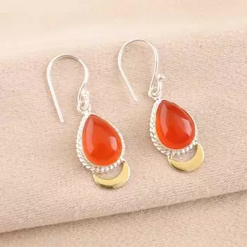 Серьги из сердолика из стерлингового серебра 925 пробы ручной работы в форме капли 1,5 EE-162-20