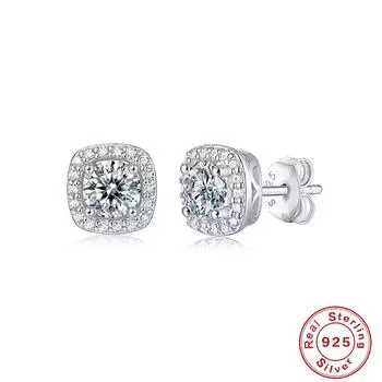 Серьги из серебра 0,5 карат S925 с квадратной сумкой, инкрустированные муассанитом с каратными ювелирными изделиями Источник Прямая трансляция Серьги 925 Silver