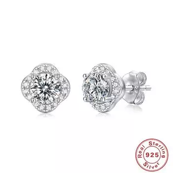 Серьги из серебра 925 пробы 0,5 карата с муассанитами, серьги-пусеты, модный тренд, цветочные украшения для ушей 925 Silver